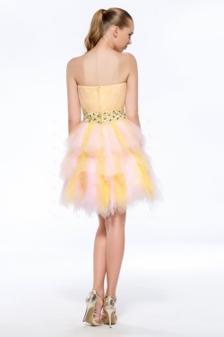 A-Line Strapless Short Yellow Beaded Prom Evening Cocktail Homecoming Party Dresses ED010626