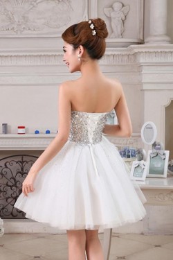 A-Line Sweetheart Short White Beaded Prom Evening Cocktail Homecoming Party Dresses ED010634