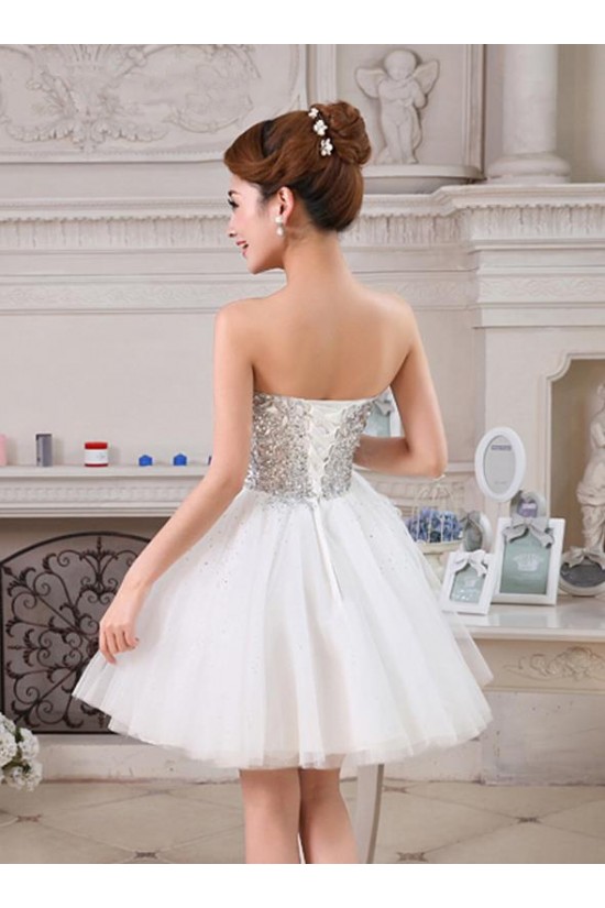 A-Line Sweetheart Short White Beaded Prom Evening Cocktail Homecoming Party Dresses ED010634