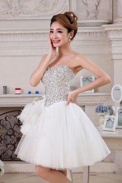 A-Line Sweetheart Short White Beaded Prom Evening Cocktail Homecoming Party Dresses ED010634