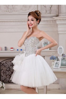 A-Line Sweetheart Short White Beaded Prom Evening Cocktail Homecoming Party Dresses ED010634