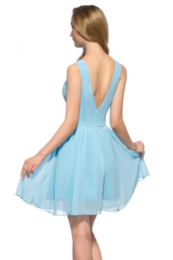 A-Line Short Bateau Blue Beaded Prom Evening Cocktail Homecoming Party Dresses ED010635