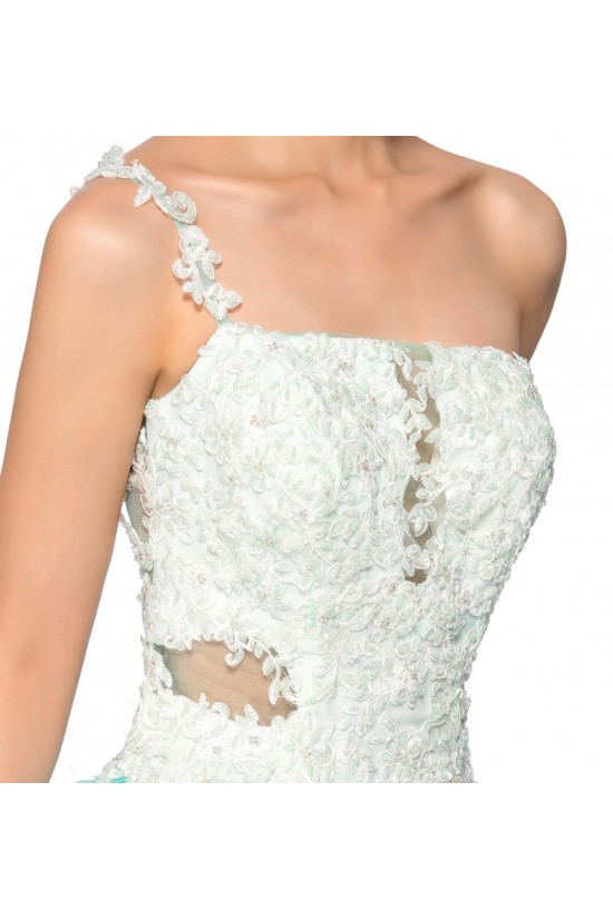 One-Shoulder Lace Appliques White Blue Beaded Prom Evening Cocktail Homecoming Party Dresses ED010637