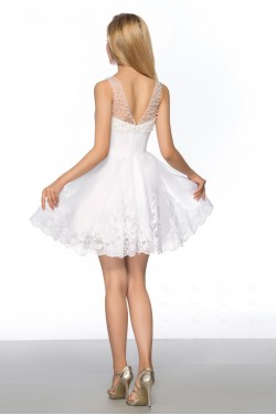 A-Line Short Beaded White Prom Evening Cocktail Homecoming Party Dresses ED010640