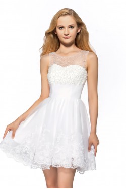 A-Line Short Beaded White Prom Evening Cocktail Homecoming Party Dresses ED010640