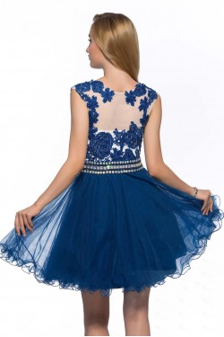 A-Line Short Blue Beaded Prom Evening Cocktail Homecoming Party Dresses ED010643