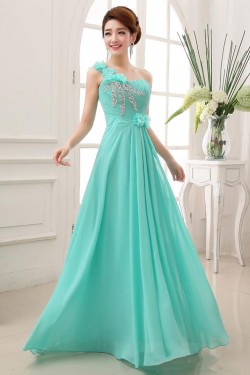 A-Line One-Shoulder Beaded Long Chiffon Prom Evening Formal Party Dresses ED010647
