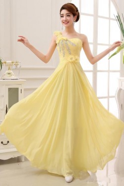 A-Line One-Shoulder Beaded Long Chiffon Prom Evening Formal Party Dresses ED010647