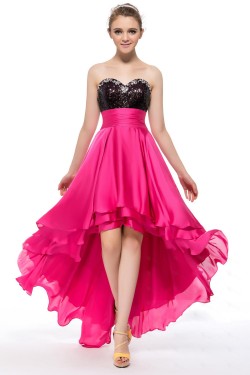 High Low Sweetheart Sequin Beaded Chiffon Prom Evening Formal Party Dresses ED010649