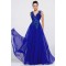 A-Line V-Neck Applique Long Blue Chiffon Prom Evening Formal Party Dresses ED010650