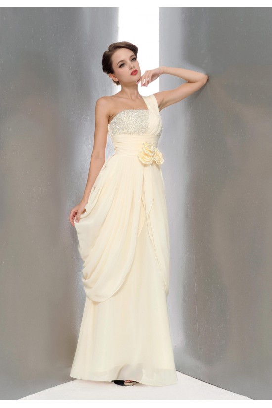 Column One-Shoulder Beaded Long Chiffon Prom Evening Formal Party Dresses ED010655