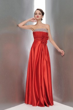 A-Line Strapless Beaded Long Red Prom Evening Formal Party Dresses ED010656