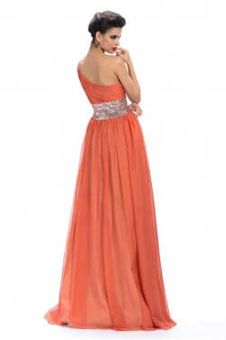 A-Line One-Shoulder Beaded Sequin Long Chiffon Prom Evening Formal Party Dresses ED010657