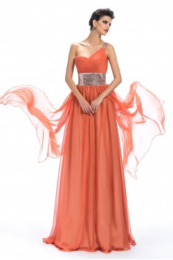 A-Line One-Shoulder Beaded Sequin Long Chiffon Prom Evening Formal Party Dresses ED010657