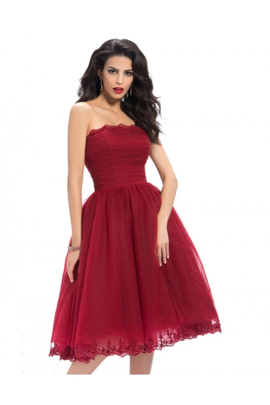 A-Line Strapless Short Tulle Prom Evening Formal Party Dresses ED010658