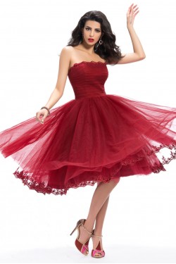 A-Line Strapless Short Tulle Prom Evening Formal Party Dresses ED010658
