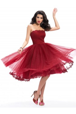 A-Line Strapless Short Tulle Prom Evening Formal Party Dresses ED010658