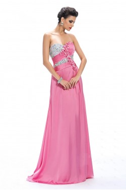A-Line Sweetheart Beaded Long Pink Prom Evening Formal Party Dresses ED010659