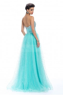 A-Line Sweetheart Beaded Sequin Long Blue Prom Evening Formal Party Dresses ED010661