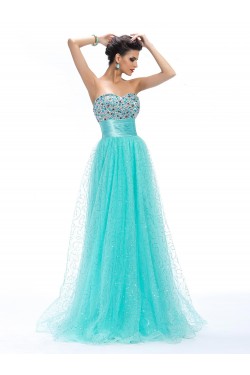A-Line Sweetheart Beaded Sequin Long Blue Prom Evening Formal Party Dresses ED010661
