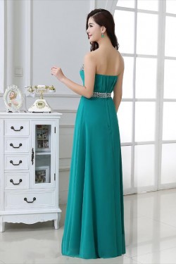 A-Line Strapless Beaded Long Chiffon Prom Evening Formal Party Dresses ED010663