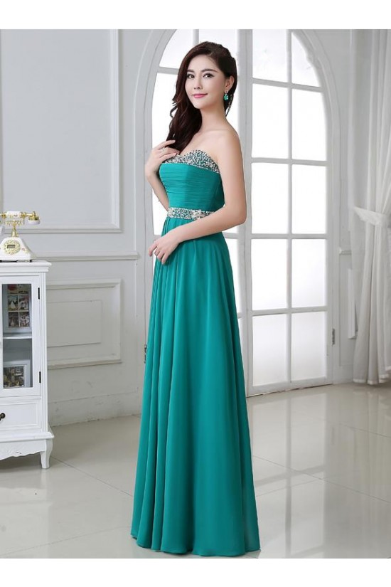 A-Line Strapless Beaded Long Chiffon Prom Evening Formal Party Dresses ED010663