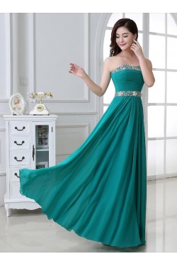 A-Line Strapless Beaded Long Chiffon Prom Evening Formal Party Dresses ED010663