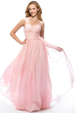 A-Line Sweetheart Long Pink Chiffon Prom Evening Formal Party Dresses ED010665