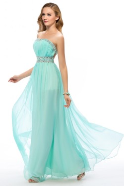 A-Line Strapless Beaded Long Chiffon Prom Evening Formal Party Dresses ED010666