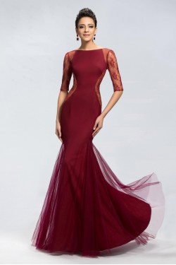 Trumpet/Mermaid Half Sleeve Bateau Lace Long Prom Evening Formal Party Dresses ED010669