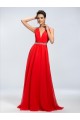 A-Line V-Neck Beaded Long Red Chiffon Prom Evening Formal Party Dresses ED010670