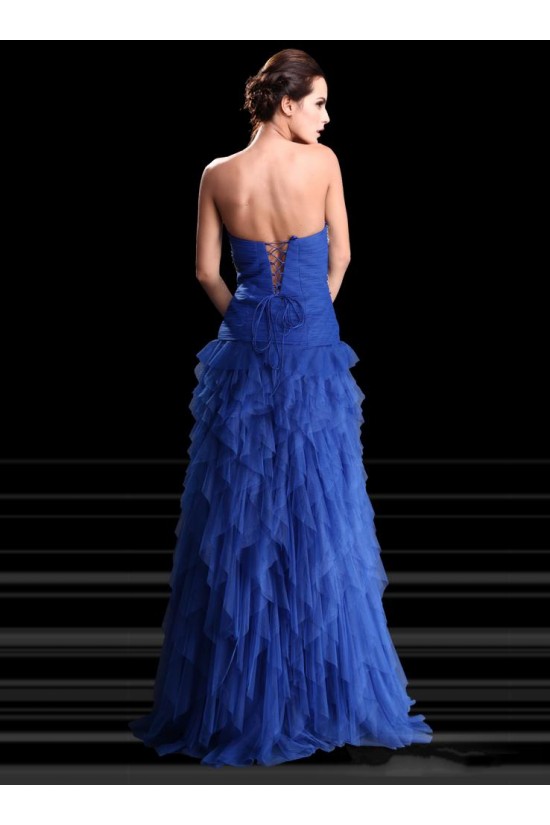 A-Line Strapless Beaded Long Blue Prom Evening Formal Party Dresses ED010672