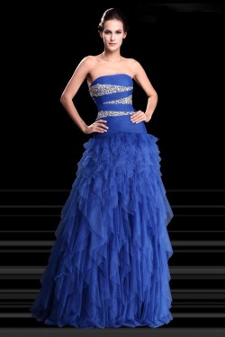 A-Line Strapless Beaded Long Blue Prom Evening Formal Party Dresses ED010672