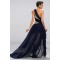 High Low One-Shoulder Beaded Sequin Short Navy Chiffon Prom Evening Formal Party Dresses ED010677