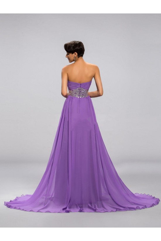 A-Line Sweetheart Beaded Long Purple Chiffon Prom Evening Formal Party Dresses ED010680