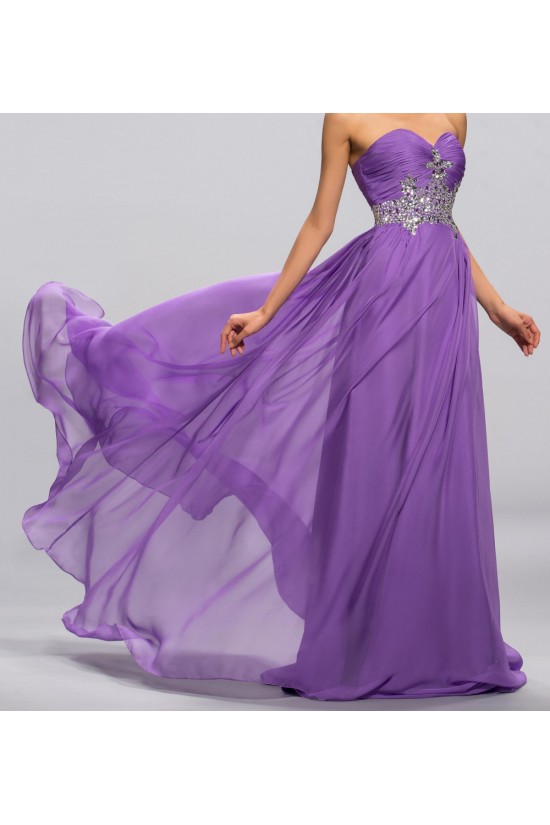 A-Line Sweetheart Beaded Long Purple Chiffon Prom Evening Formal Party Dresses ED010680