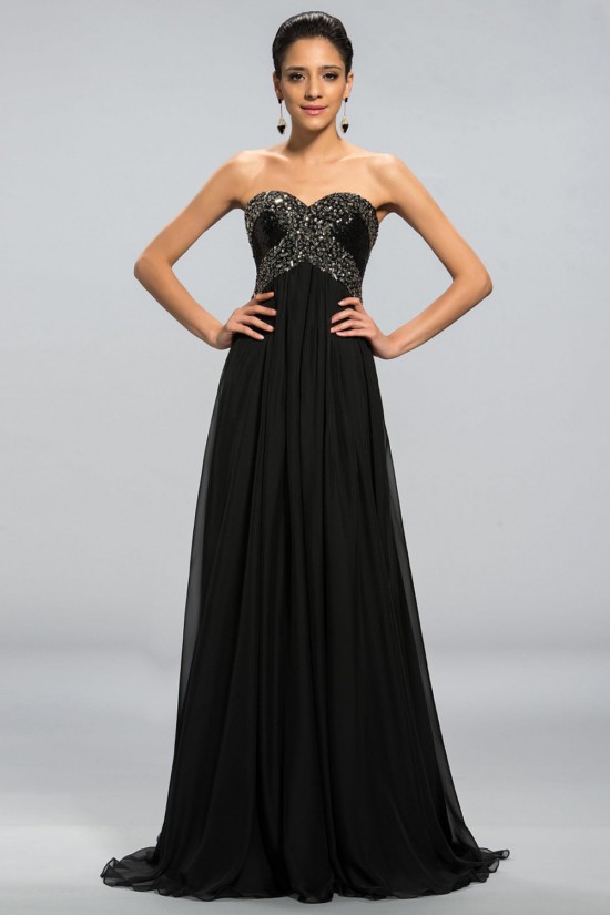 Empire Sweetheart Beaded Long Black Chiffon Prom Evening Formal Party Dresses Maternity Evening Dresses ED010683