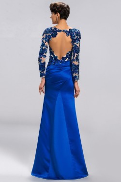 Trumpet/Mermaid Long Sleeves Long Blue Prom Evening Formal Party Dresses ED010685