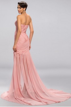Sheath Sweetheart Split-Front Beaded Long Pink Chiffon Prom Evening Formal Party Dresses ED010686