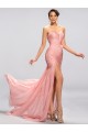 Sheath Sweetheart Split-Front Beaded Long Pink Chiffon Prom Evening Formal Party Dresses ED010686