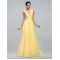 A-Line Bateau Long Yellow Lace and Chiffon Prom Evening Formal Party Dresses ED010688