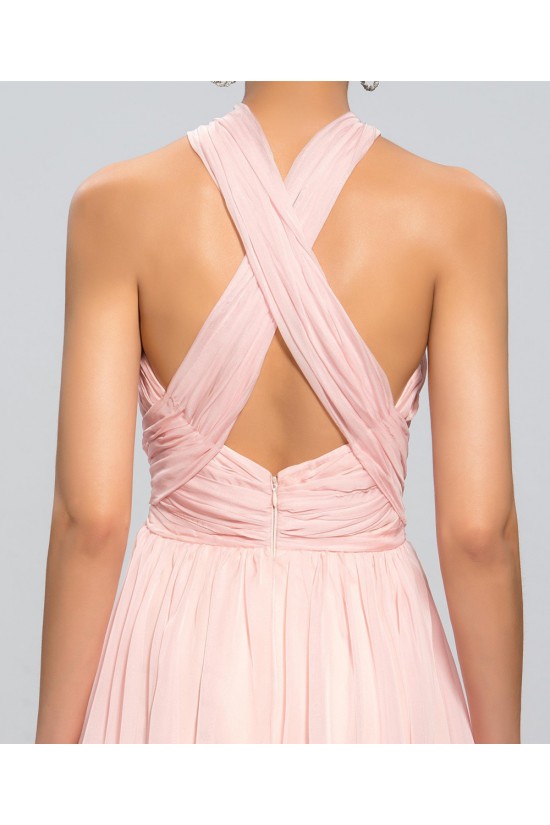 A-Line Long Pink Chiffon Prom Evening Formal Party Dresses ED010691