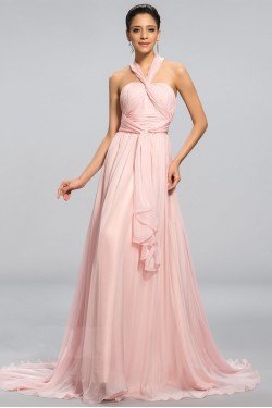 A-Line Long Pink Chiffon Prom Evening Formal Party Dresses ED010691