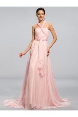 A-Line Long Pink Chiffon Prom Evening Formal Party Dresses ED010691