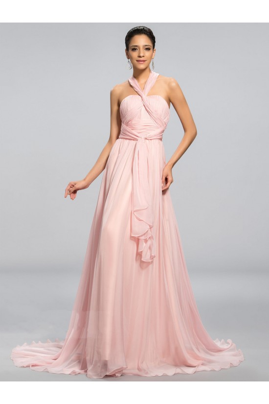 A-Line Long Pink Chiffon Prom Evening Formal Party Dresses ED010691