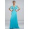 A-Line V-Neck Short Sleeve Beaded Long Blue Chiffon Prom Evening Formal Party Dresses ED010692