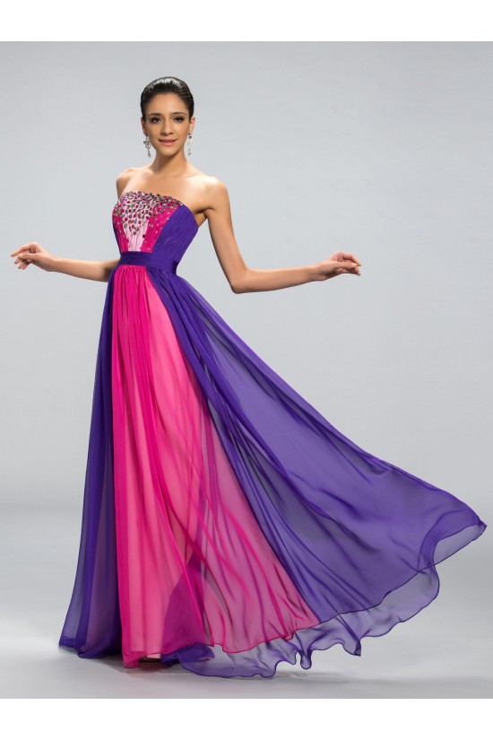 A-Line Strapless Beaded Long Chiffon Prom Evening Formal Party Dresses ED010693