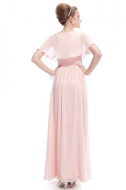 A-Line V-Neck Long Pink Chiffon Prom Evening Formal Party Dresses ED010697