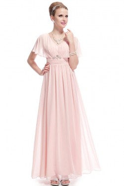 A-Line V-Neck Long Pink Chiffon Prom Evening Formal Party Dresses ED010697
