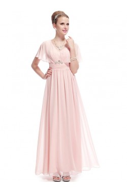 A-Line V-Neck Long Pink Chiffon Prom Evening Formal Party Dresses ED010697